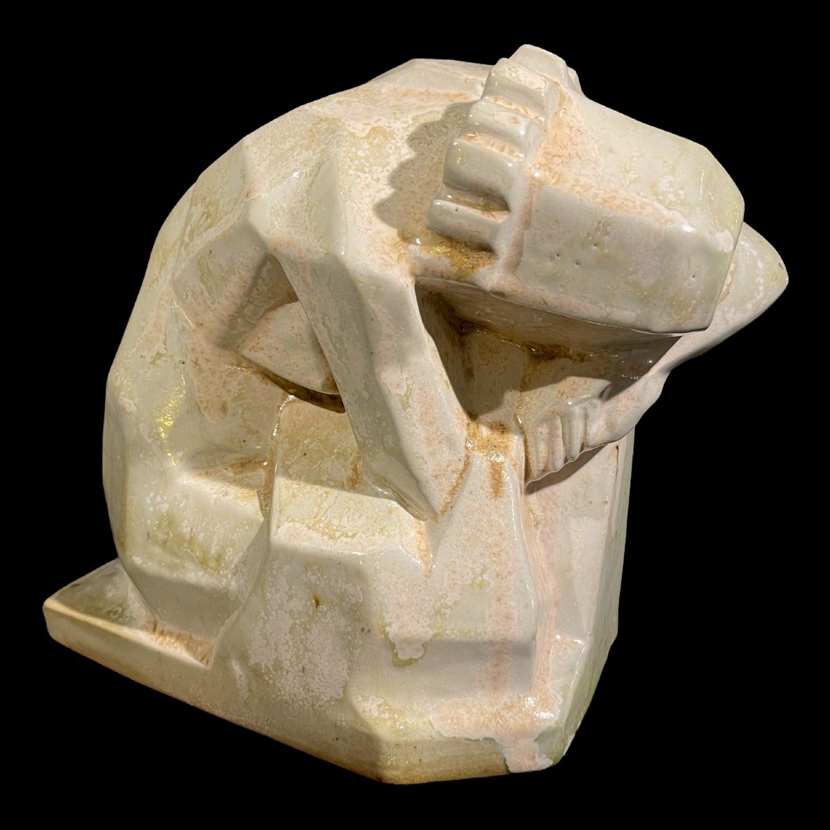 Angelo Hecq Pour Roger Guerin 'femme Nue Assoupie' Sculpture Cubiste, ca 1930