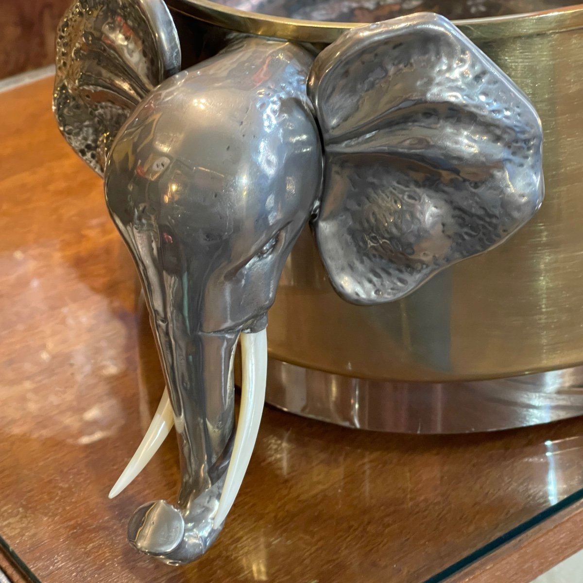 Gabriella Binazzi 'elephants' Bottle Cooler / Planter, Brass Bronze, 1960s-photo-2