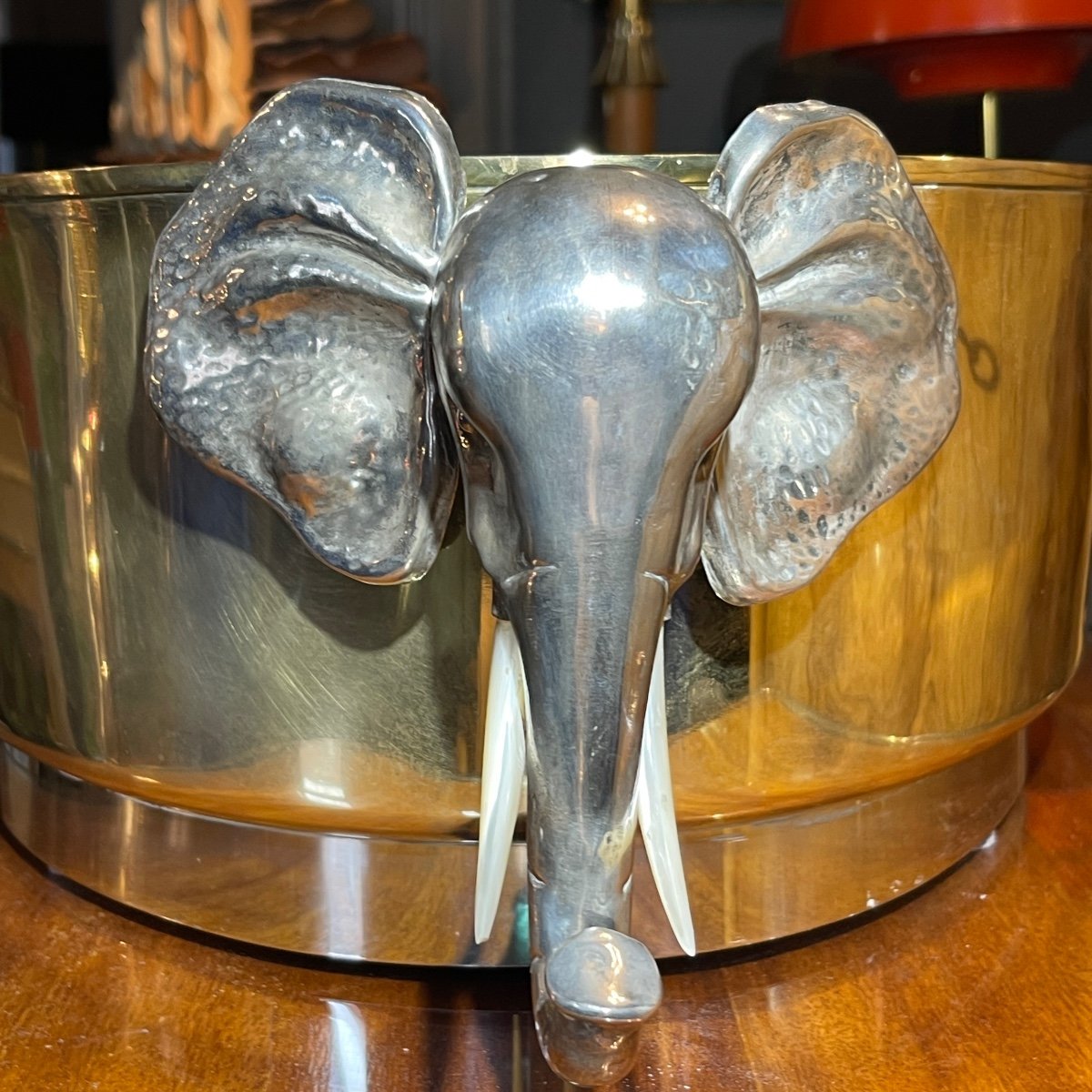 Gabriella Binazzi 'elephants' Bottle Cooler / Planter, Brass Bronze, 1960s-photo-1