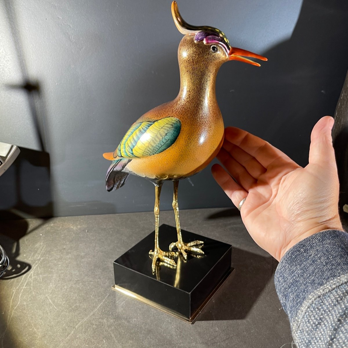 Giulia Mangani / Oggetti 'lapwing Bird' Gilt Bronze Sculpture, Hollywood Regency, 1970-photo-2