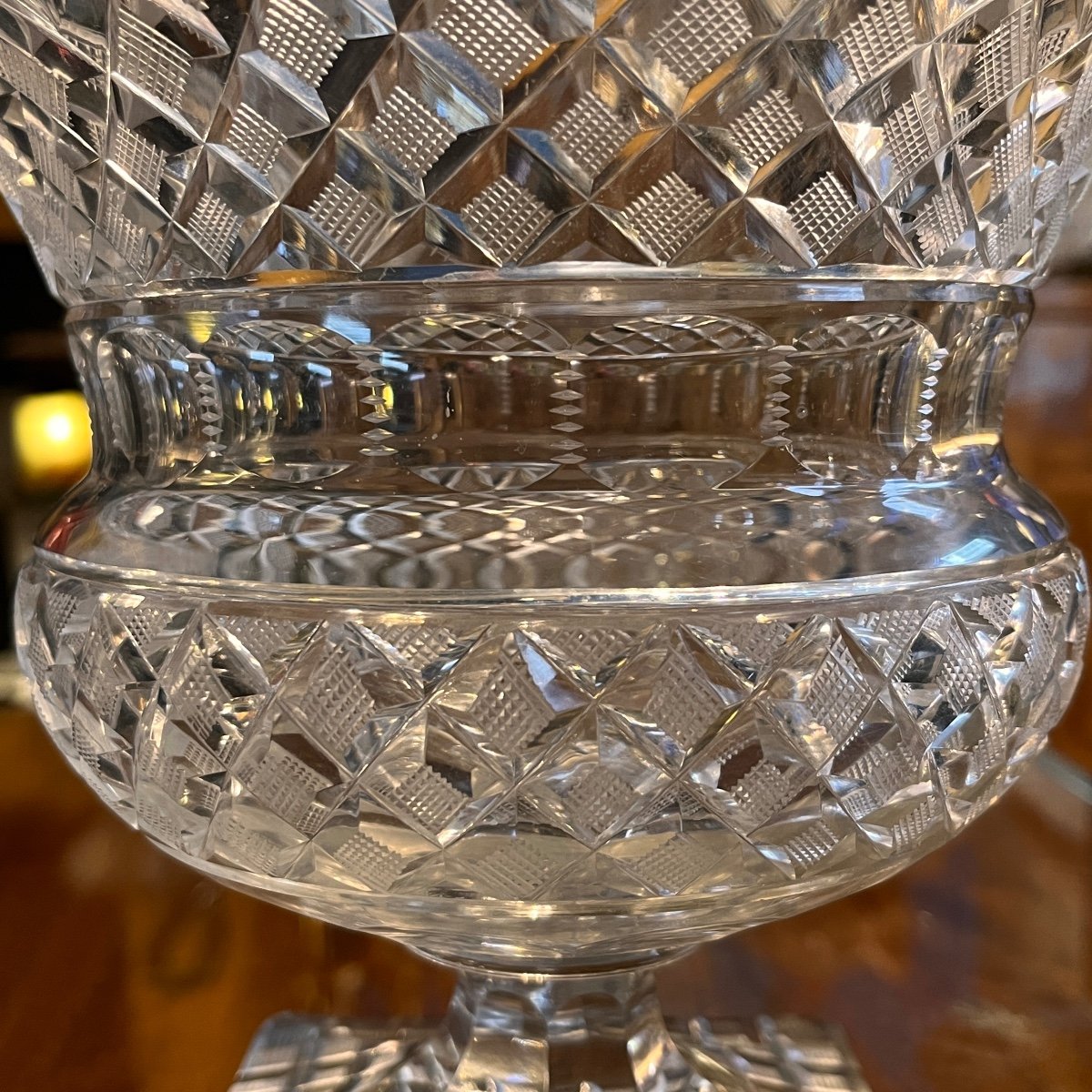 Val Saint Lambert, Large Cup / Drageoir On Foot In Richly Cut Crystal, Vonèche Style-photo-3