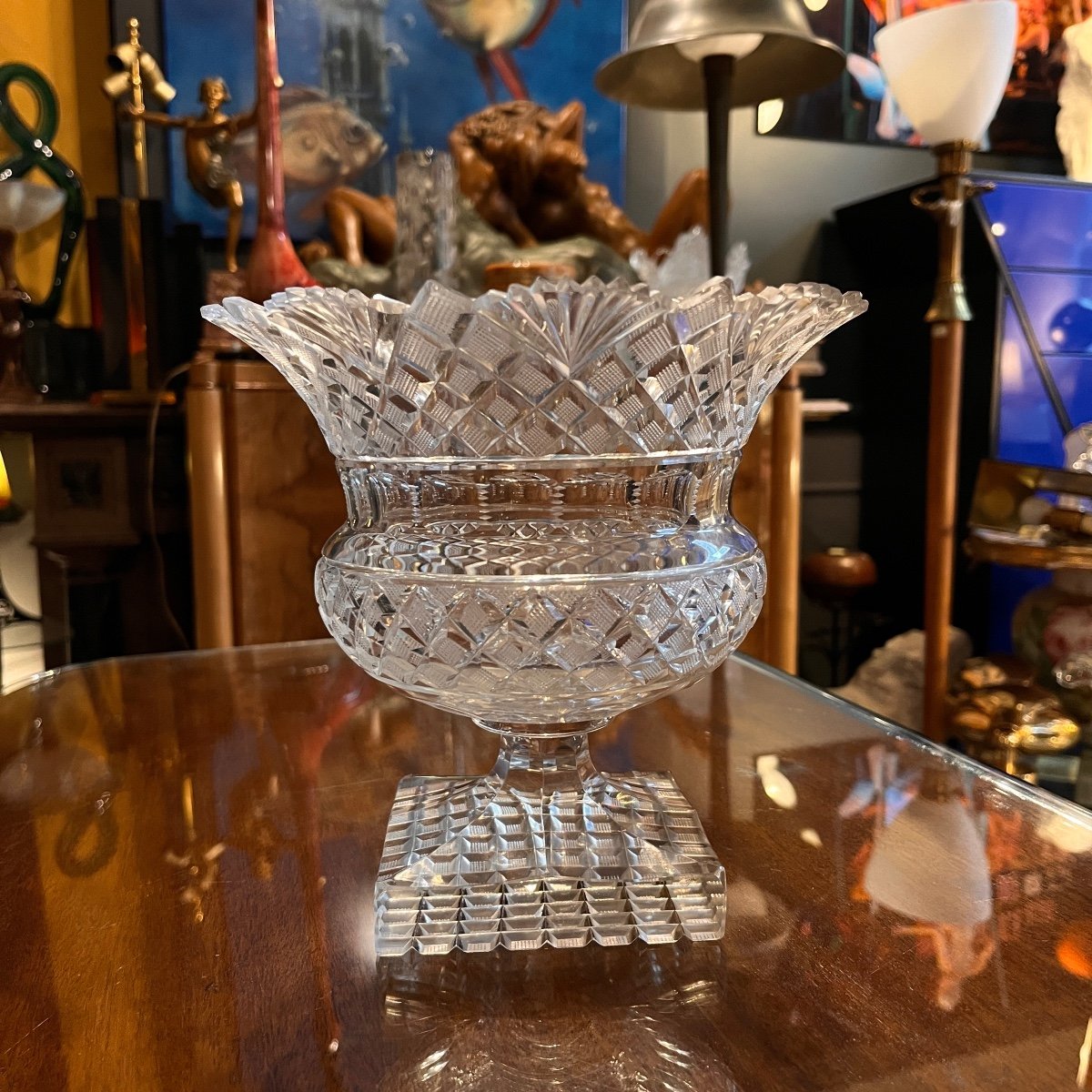 Val Saint Lambert, Large Cup / Drageoir On Foot In Richly Cut Crystal, Vonèche Style-photo-6