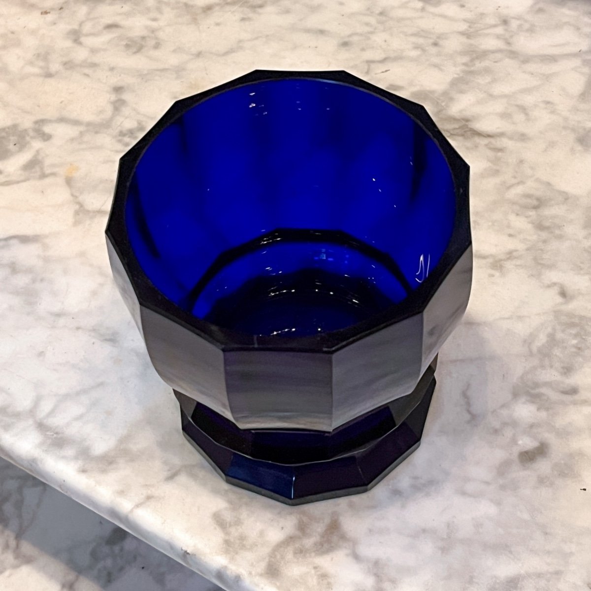 Moser Karlsbad, Design Josef Hoffmann, Cristal Taillé, Bleu Cobalt, Wiener Werkstatte, Ca 1925-photo-3