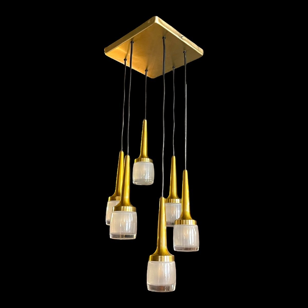 Staff Lights, Cascade Chandelier 6 Elements, Brass And Gilded Aluminum, Glass, Ca 1970