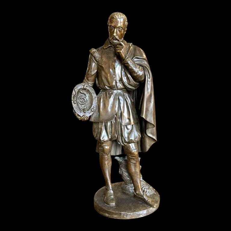 Jean-jacques Feuchère 'le Céramiste Bernard Palissy' Par Vittoz Bronzier, Sculpture En Bronze 