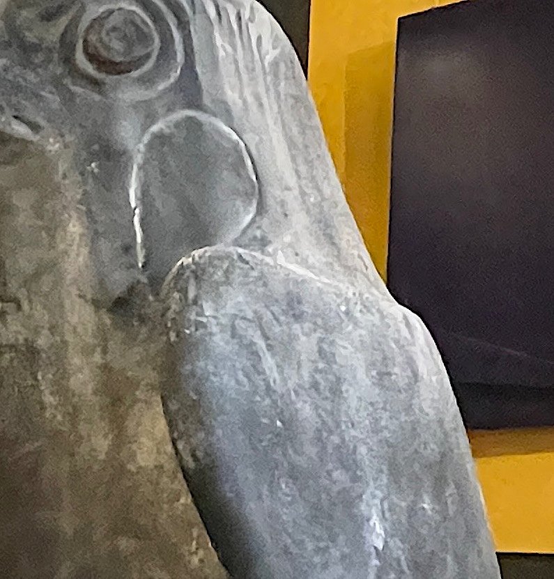 Large Plaster Sculpture Of A 'horus' Falcon, Blue Stone Type Grey Patina, 20th Century-photo-3