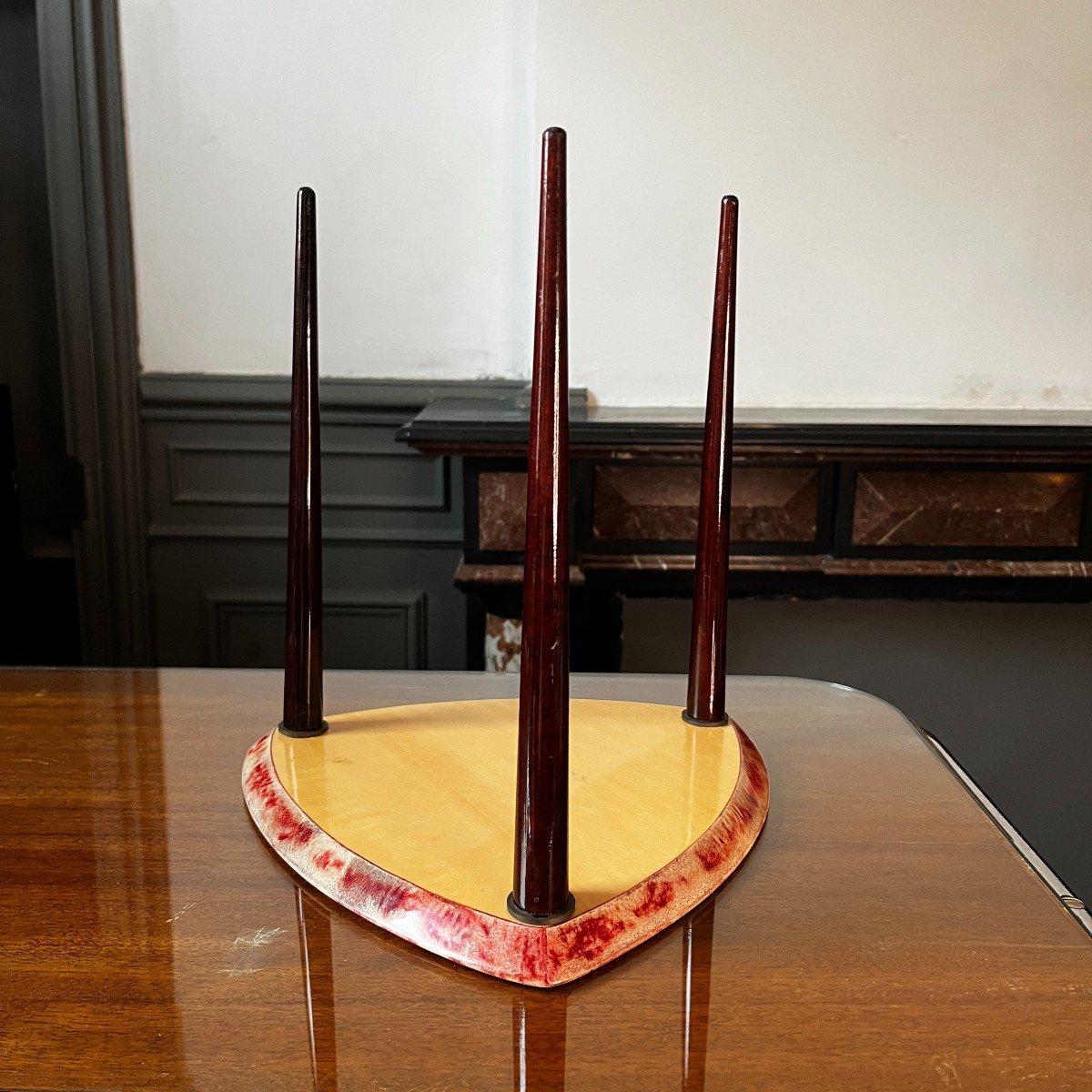 Aldo Tura, Table Basse d'Appoint, Parchemin Peau De Chèvre Teintée Rouge Laqué Italie Ca 1970-photo-7