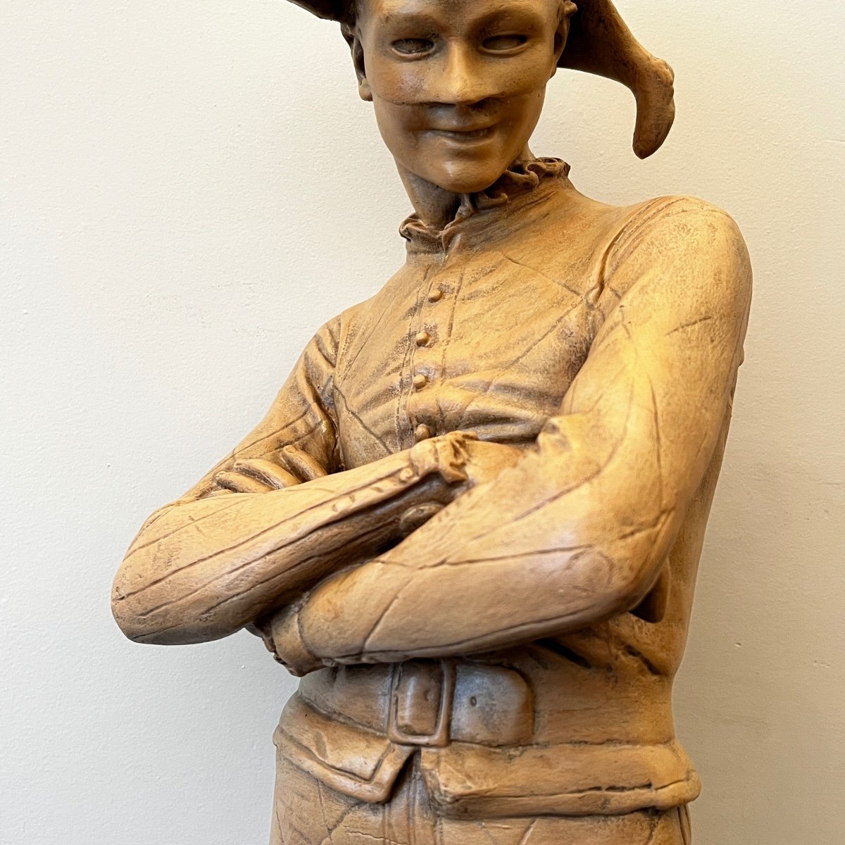 Charles René De Saint-marceaux 'harlequin' Terracotta Sculpture, 19th Century-photo-1