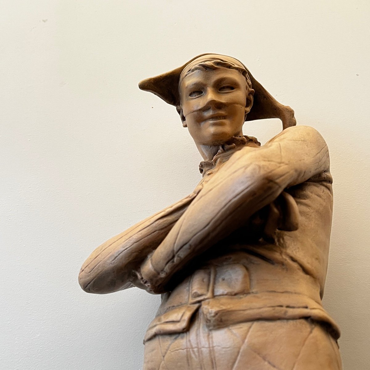 Charles René De Saint-marceaux 'harlequin' Terracotta Sculpture, 19th Century-photo-2