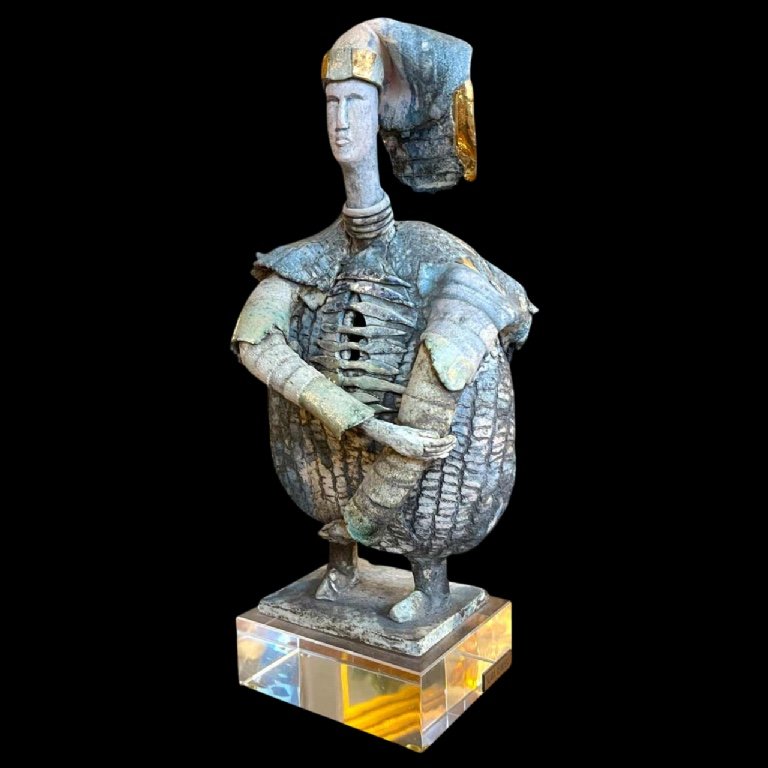 Klara Reynders 'the Warrior' Sculpture In Ceramic, Enamel And Gilding, Circa 1987