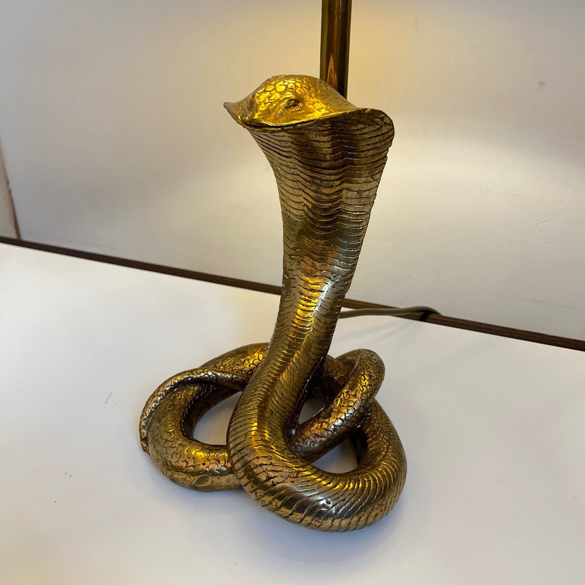 Maison Jansen, Gilt Bronze 'cobra' Table Lamp, Hollywood Regency Ca 1970-photo-3