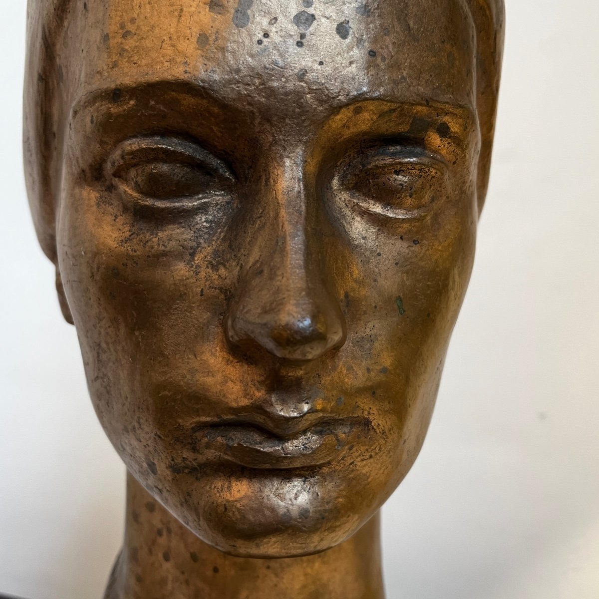 Robert Delnest 'woman's Face' Bronze Portrait / Bust Sculpture 1961-photo-4