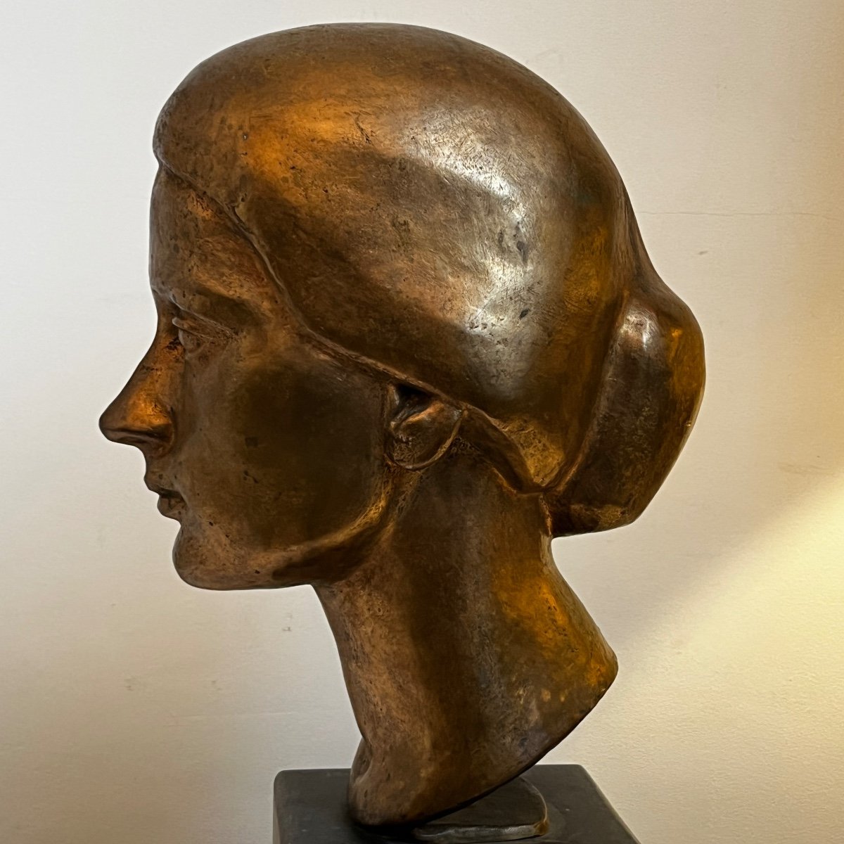 Robert Delnest 'woman's Face' Bronze Portrait / Bust Sculpture 1961-photo-4