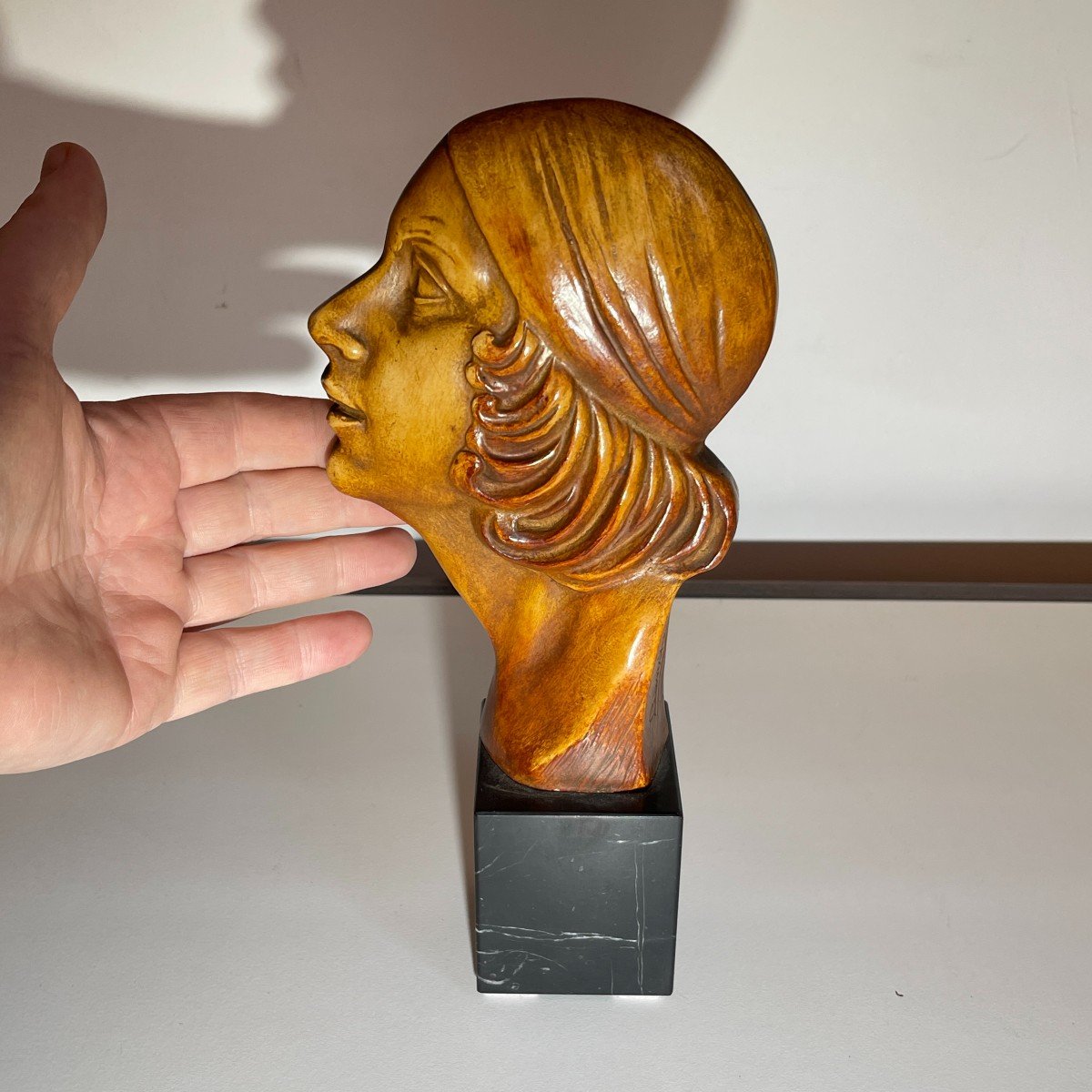 Antonio Banchelli 'profile De Femme Garçonne' Sculpture Art Déco En Terre Cuite, Ca 1920-photo-2