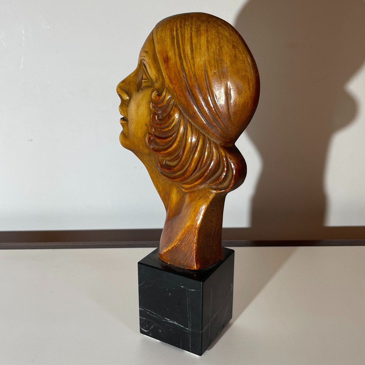 Antonio Banchelli 'profile De Femme Garçonne' Sculpture Art Déco En Terre Cuite, Ca 1920-photo-2