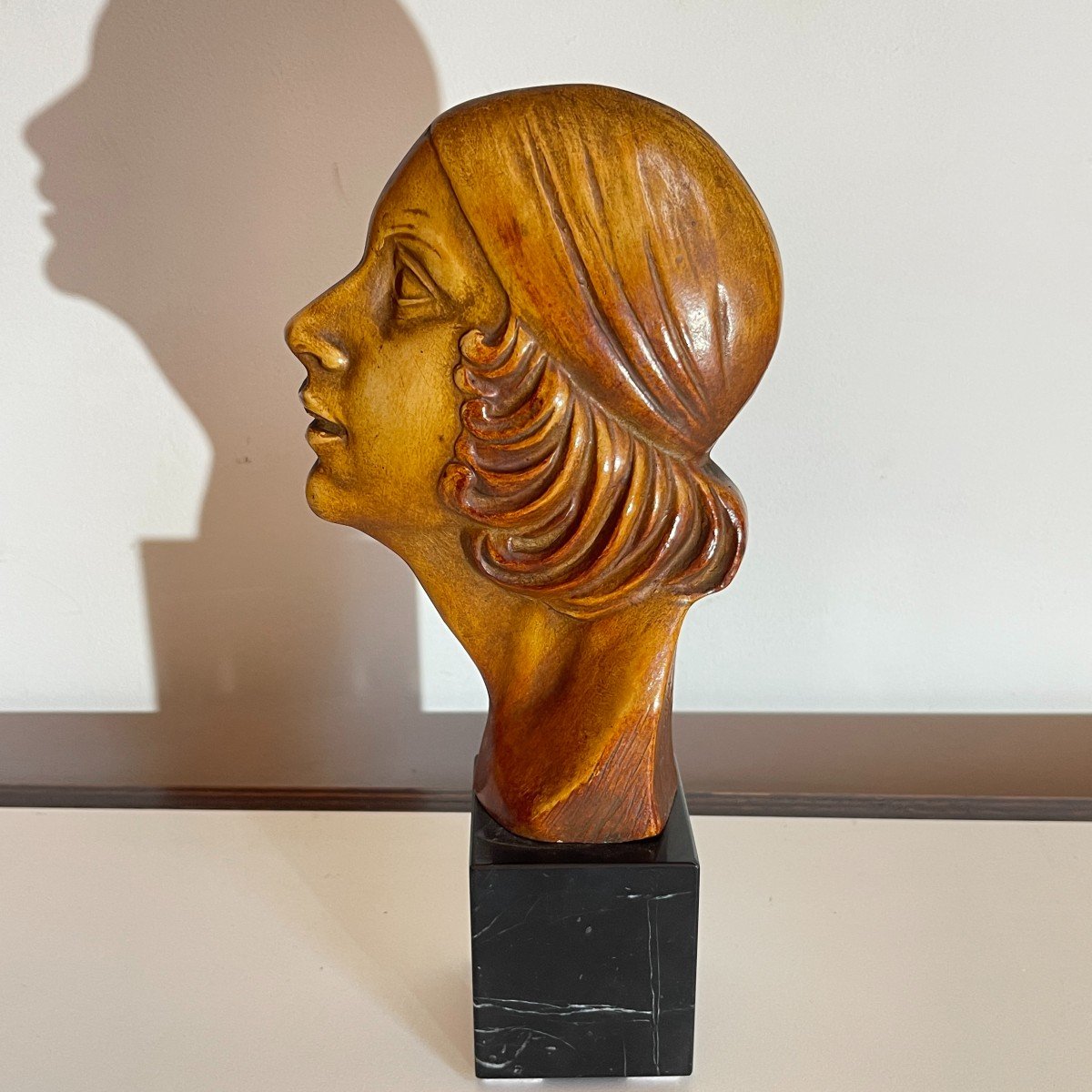 Antonio Banchelli 'profile De Femme Garçonne' Sculpture Art Déco En Terre Cuite, Ca 1920-photo-5