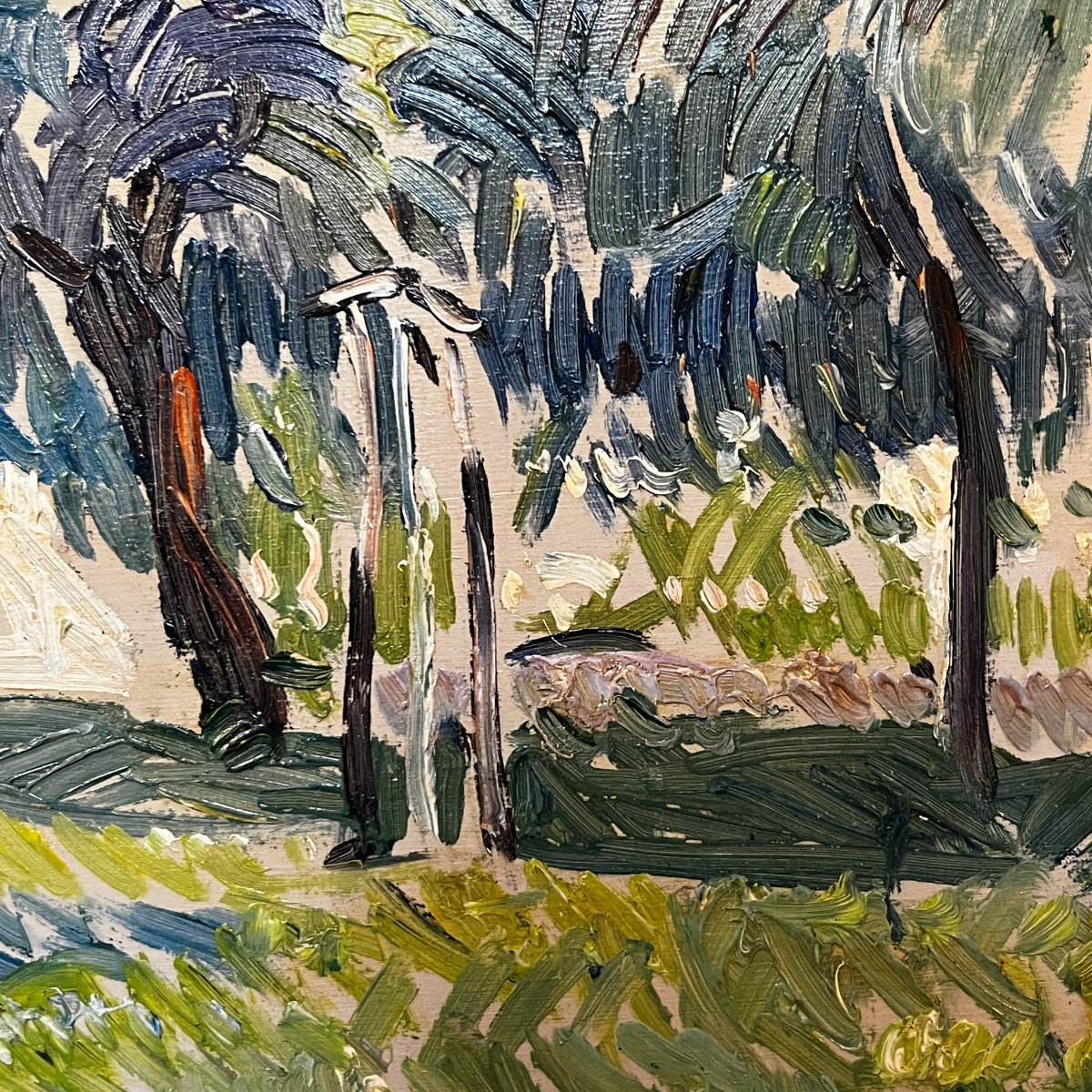 Paul Mathieu 'paysage Impressionniste' Tableau Huile Sur Panneau, Ca 1915-photo-1