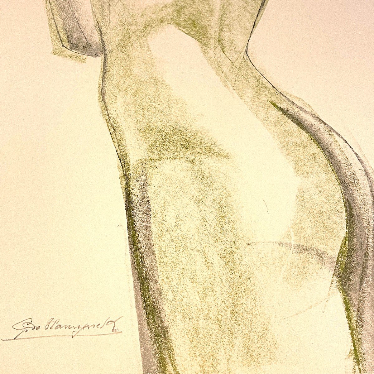 Georges (geo) De Vlamynck 'abstract Female Nude H' Painting / Mixed Media, Charcoal 20th C.-photo-1