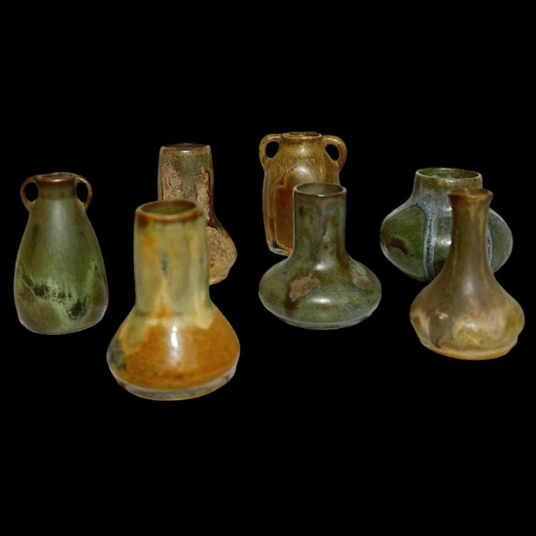 Denbac, Charles Greber... Suite De 7 Vases Minatures En Grès, France Début XXe S