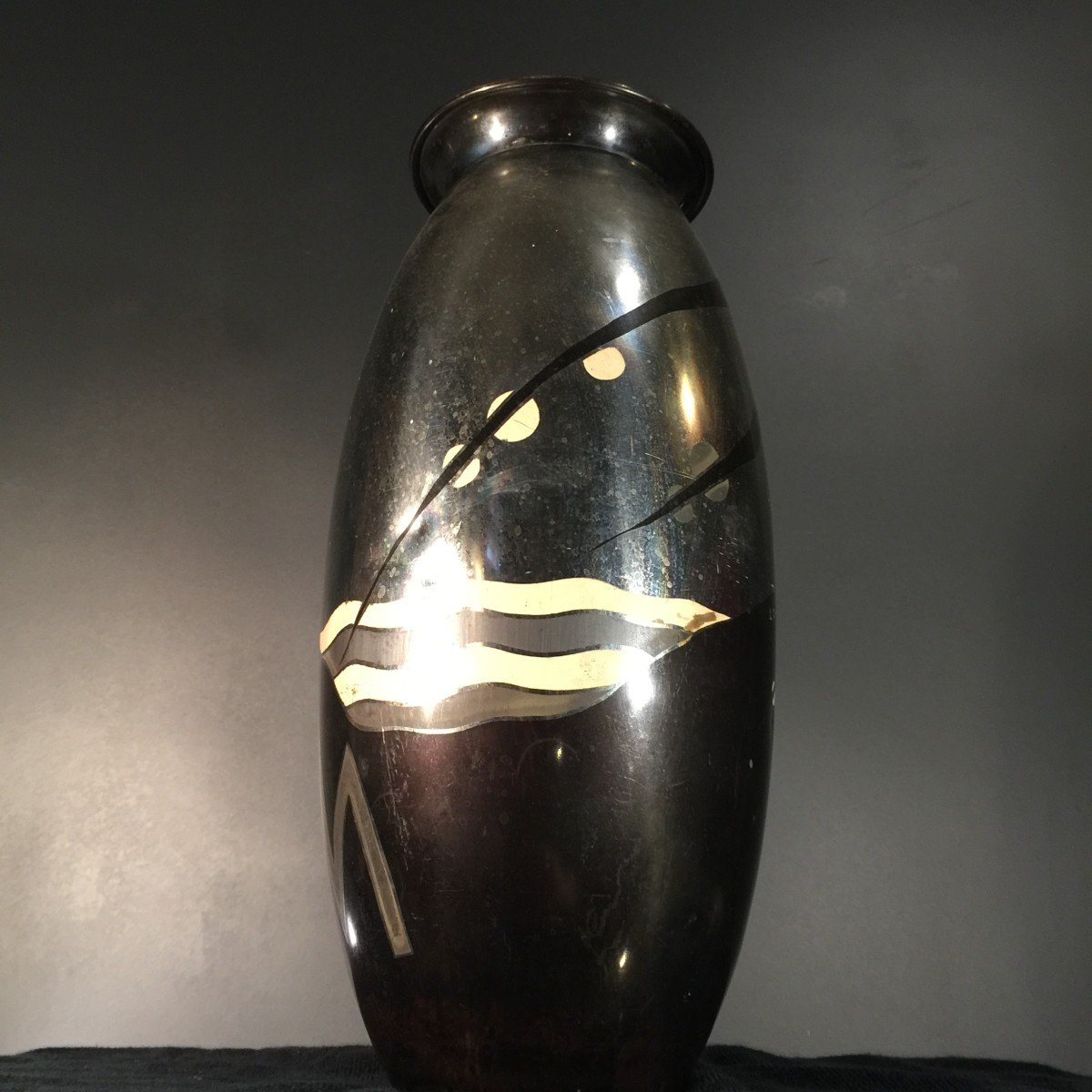 Lucien Gerfaux, Art Deco Vase In Dinanderie, Animal Decor In Heron, Ca 1930-photo-1