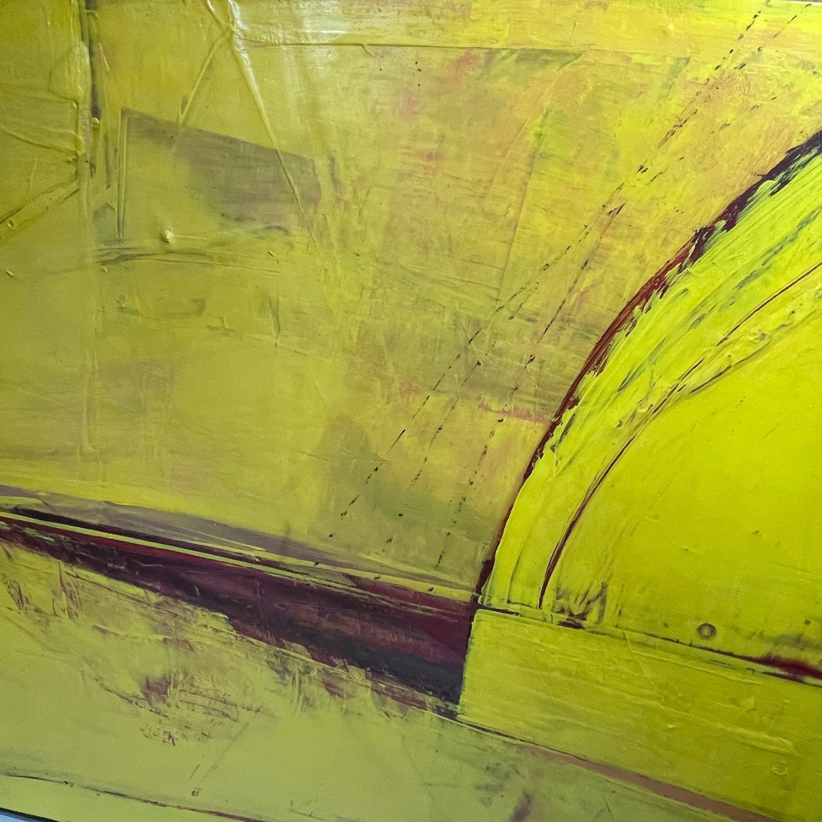 Serge Detriaux " Abstraction Jaune " Tableau Abstrait, Huile sur Panneau, 1982-photo-4