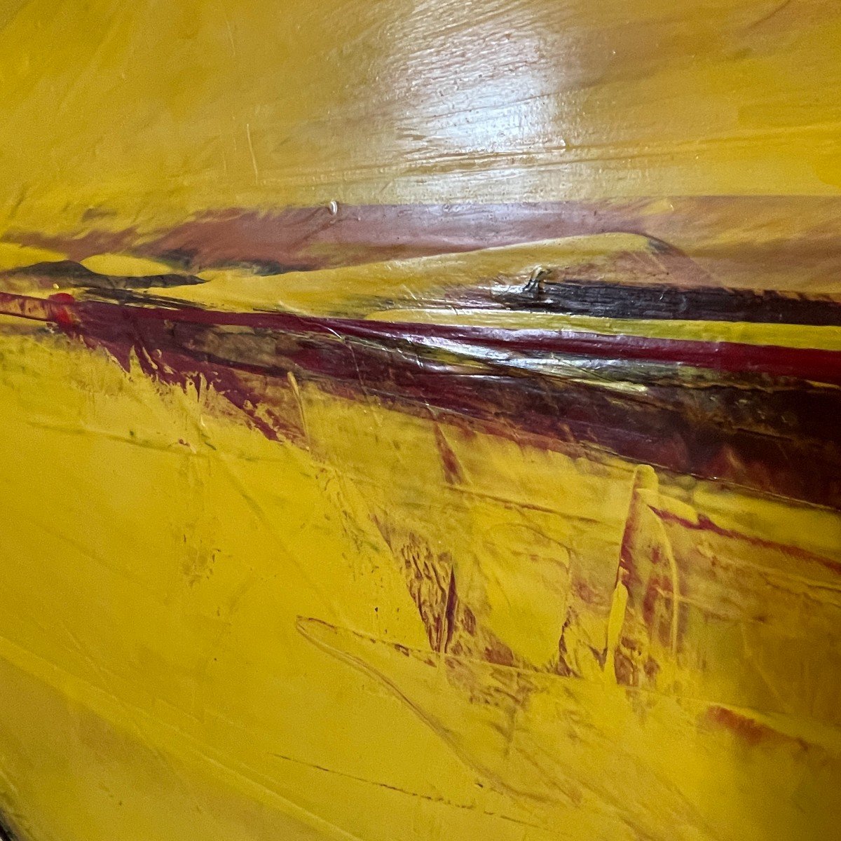 Serge Detriaux " Abstraction Jaune " Tableau Abstrait, Huile sur Panneau, 1982-photo-1