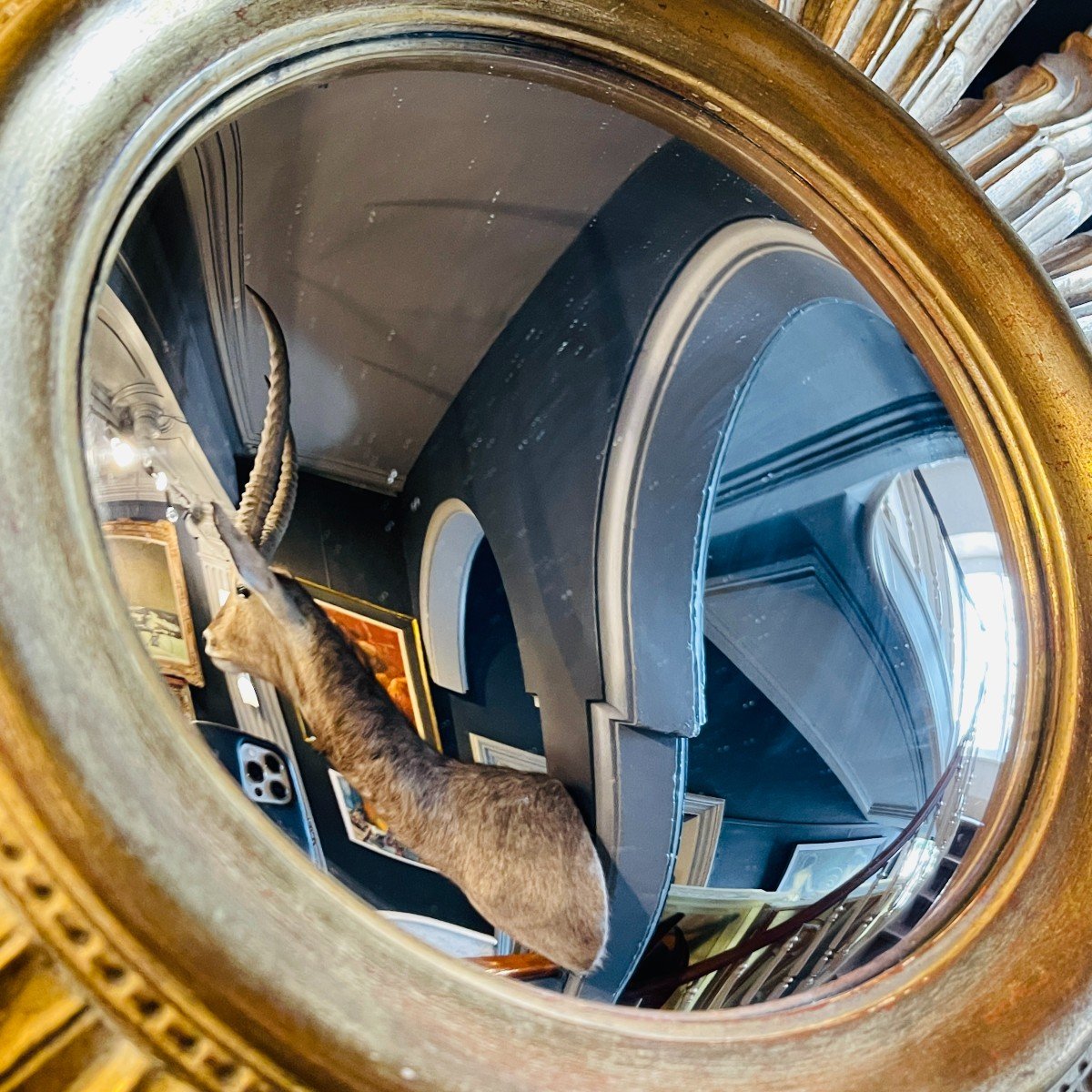 Witch Mirror, Wall Sunburst (70 Cm), Golden Carved Wood, Ca 1950-photo-7