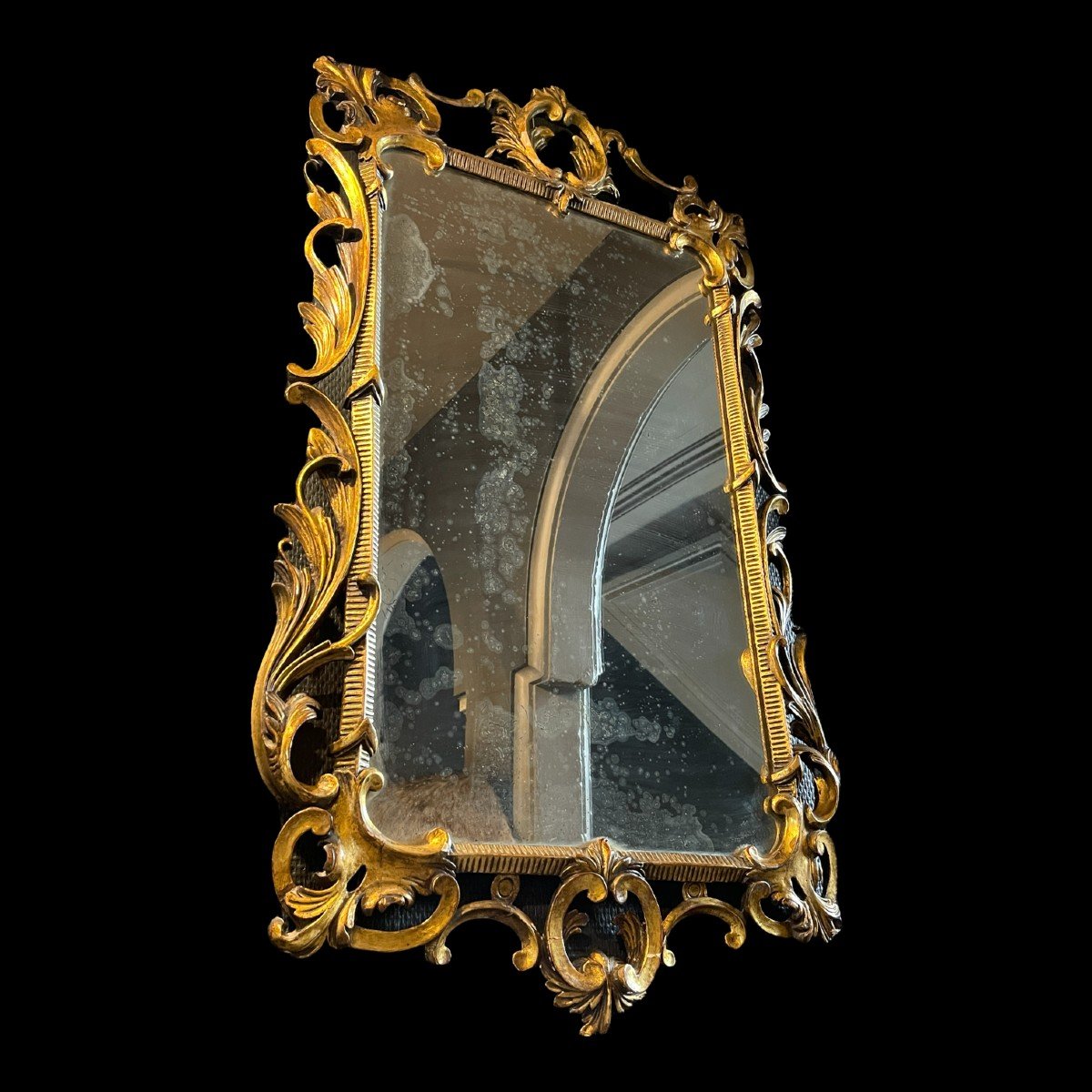 Louis XV Rocaille Golden Mirror, Carved And Stuccoed Wood, 19th Century