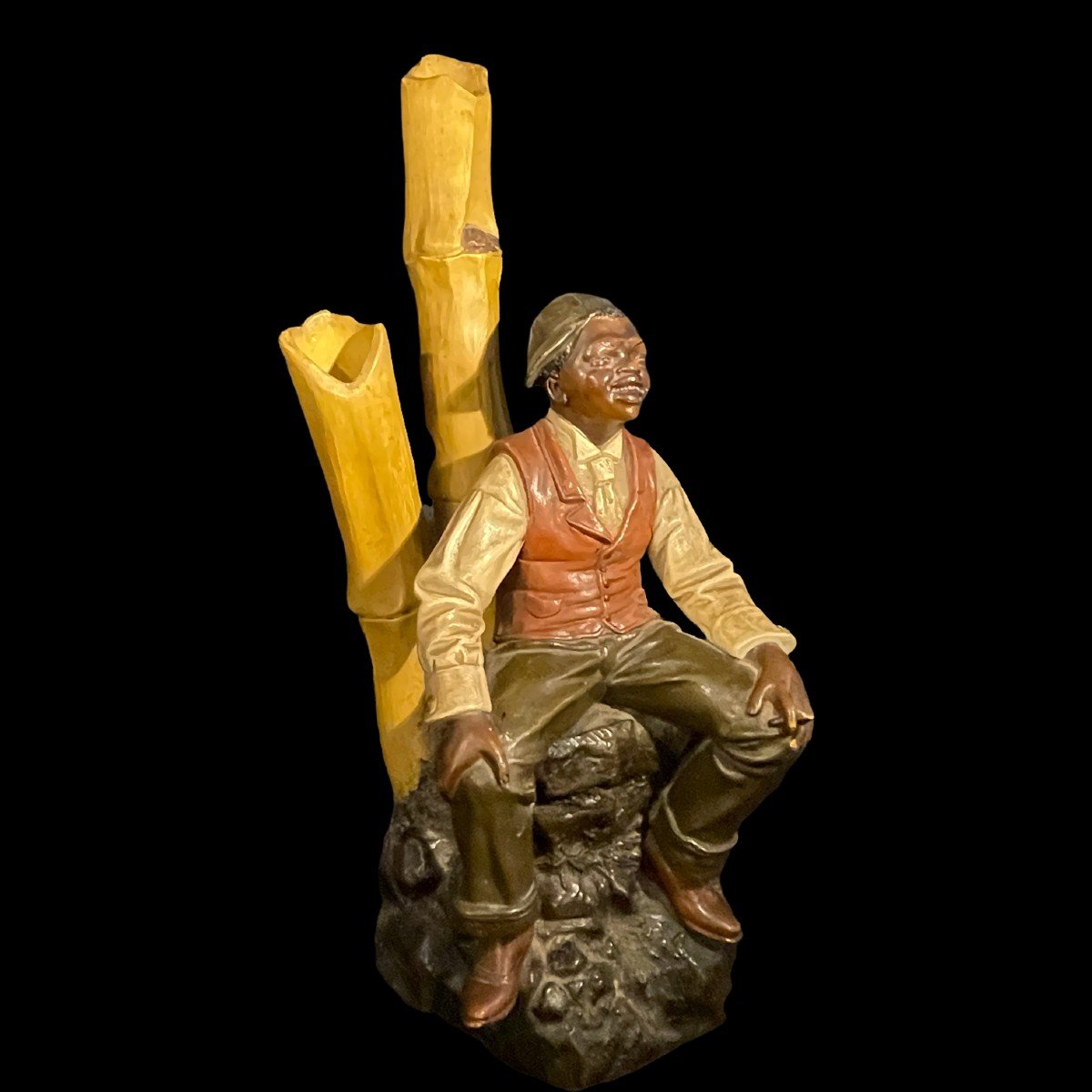 Johann Maresch, "the Break" Sculpture, African American In Terracotta, Ca 1890