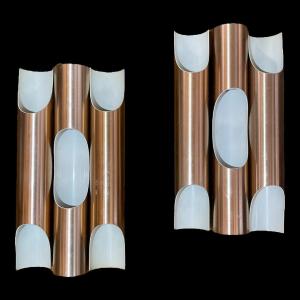 Maija Liisa Komulainen Pour Raak - Fuga Paire d'Appliques Dorées Organ Pipes Space Age, 1970s