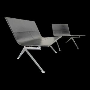 Enzo Berti Pour Lapalma " Fenj " Paire De Fauteuils / Lounge Chairs, Cuir Noir & Acier, Ca 1980