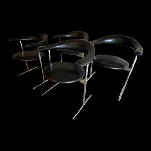 Geoffrey Harcourt Pour Hans Kaufeld Set De 4 Chaises " Airport Model 037 " 1960s