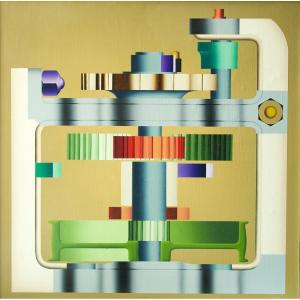 Roger Nellens "le Cyclope 1977 - Les Machines Imaginaires" Peinture Moderniste, Huile Sur Toile