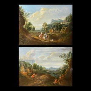 Entourage Of Jan Peeter Verdussen, Pair Of Small Paintings, Oil On Panel, 18th Century