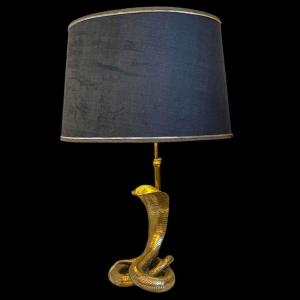 Maison Jansen, Lampe à Poser 'cobra' En Bronze Doré, Hollywood Regency Ca 1970