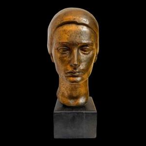 Robert Delnest ' Visage De Femme ' Sculpture Portrait / Buste En Bronze 1961