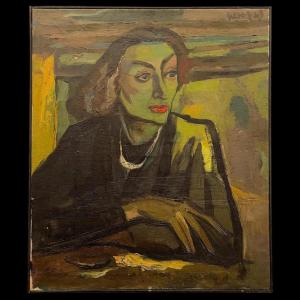 Luc Perot 'colette' Portait De Femme Fauviste, Tableau Huile Sur Toile 1947