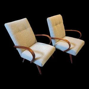 Jaroslav Smidek "model 53" For Thonet, Pair Of Restored Beige Armchairs Expo 58, Ca 1950/60