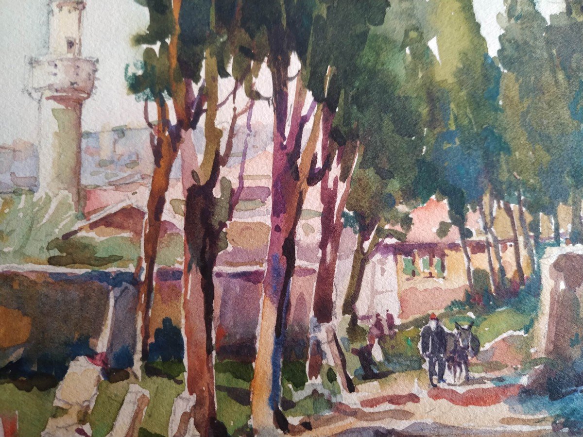 Nicolas  Markovitch : Aquarelle "rue Et Cimetière à Scultari-photo-2