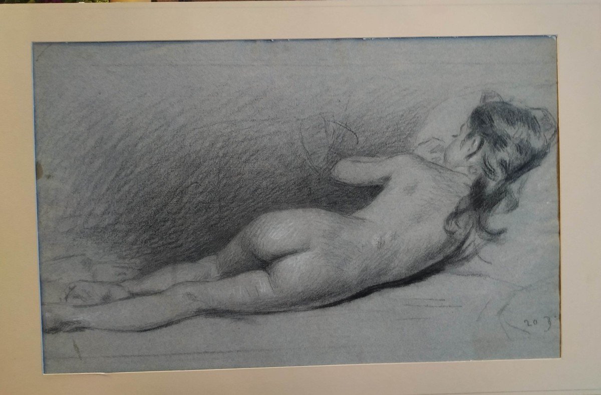 "erpikum" Laurent Vuillemot: "female Nude" Charcoal Around 1870