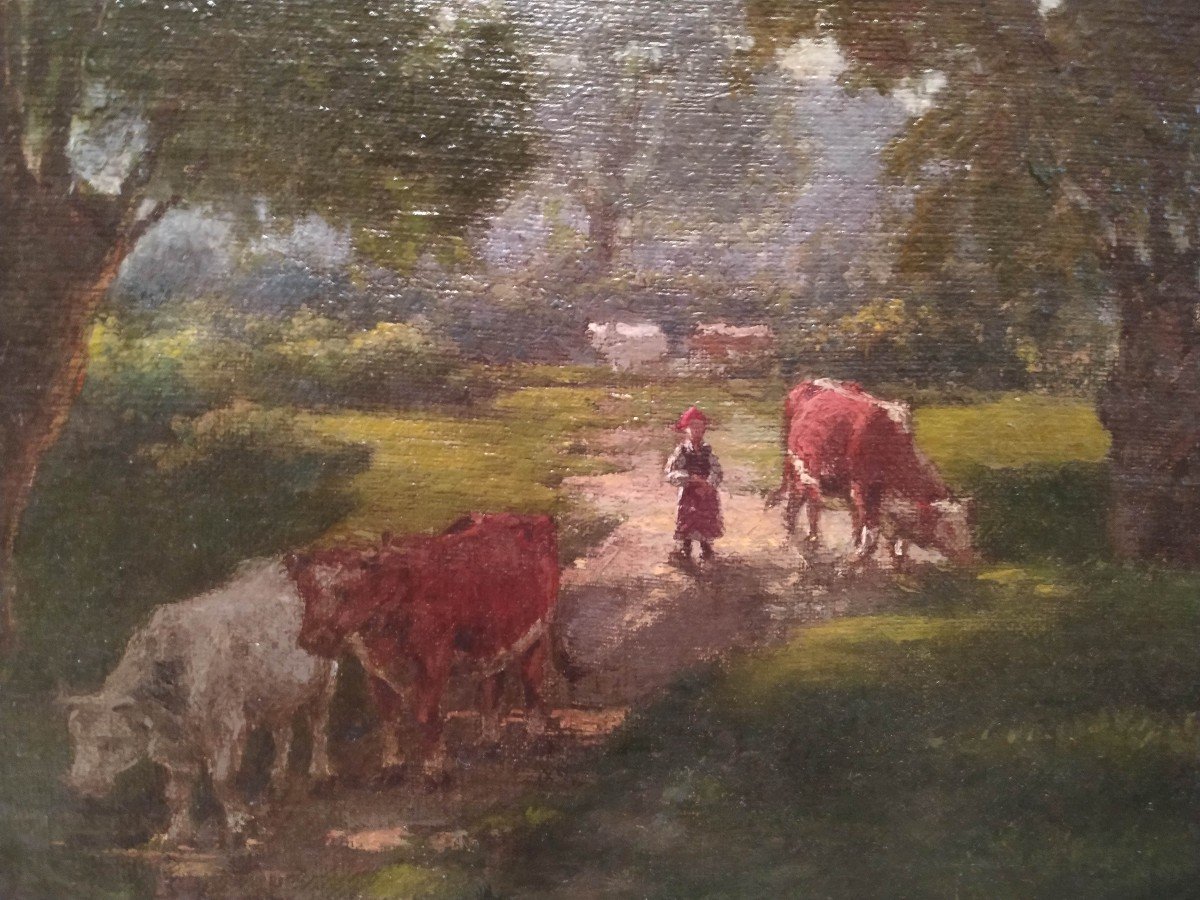 Léon Bonnat : "retour Des Vaches  à l'étable" Huile Sur Toile Vers 1880-photo-4