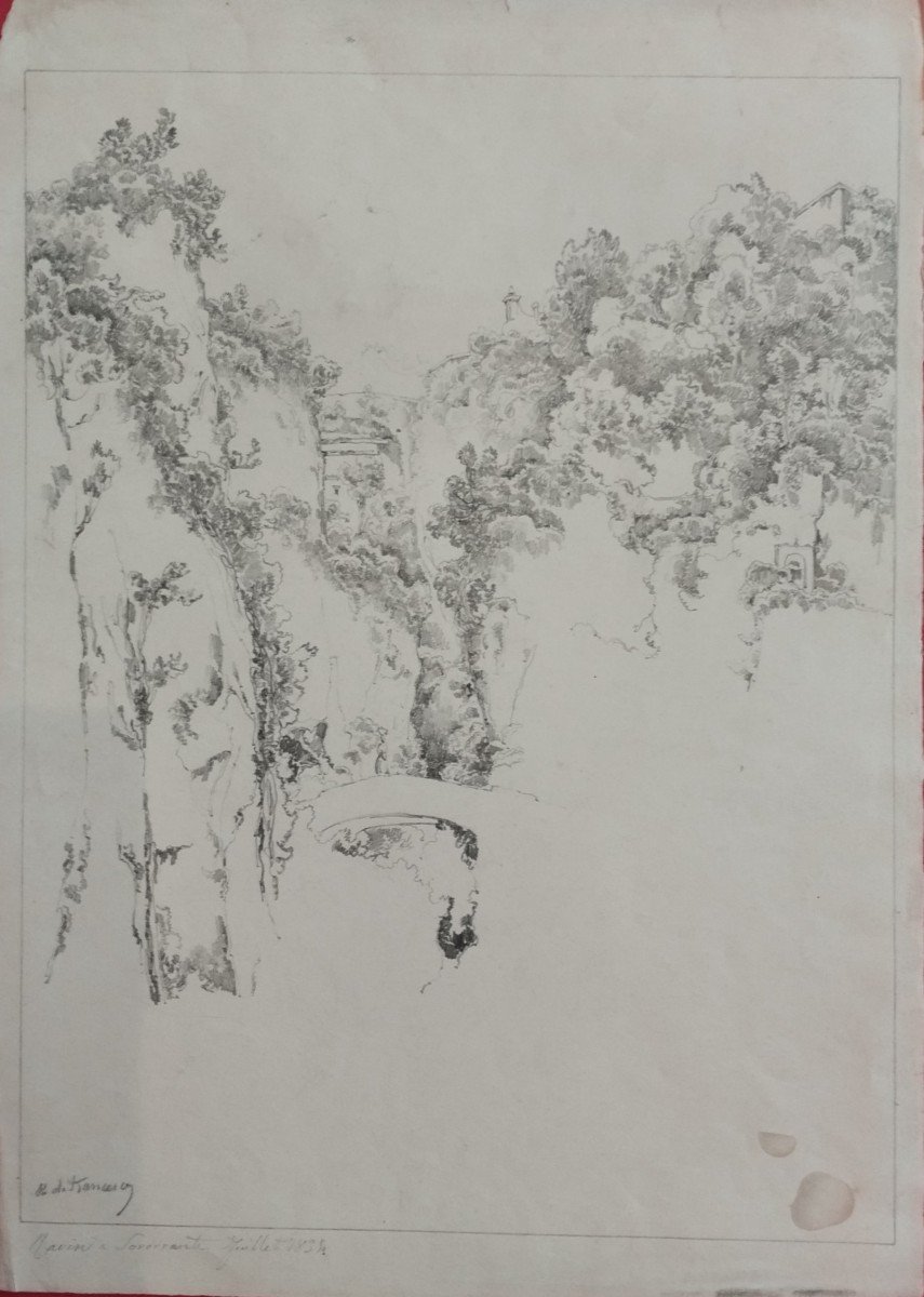 Beniamino Di Francesco " ravin à sorrente" dessin crayon Juillet 1834.