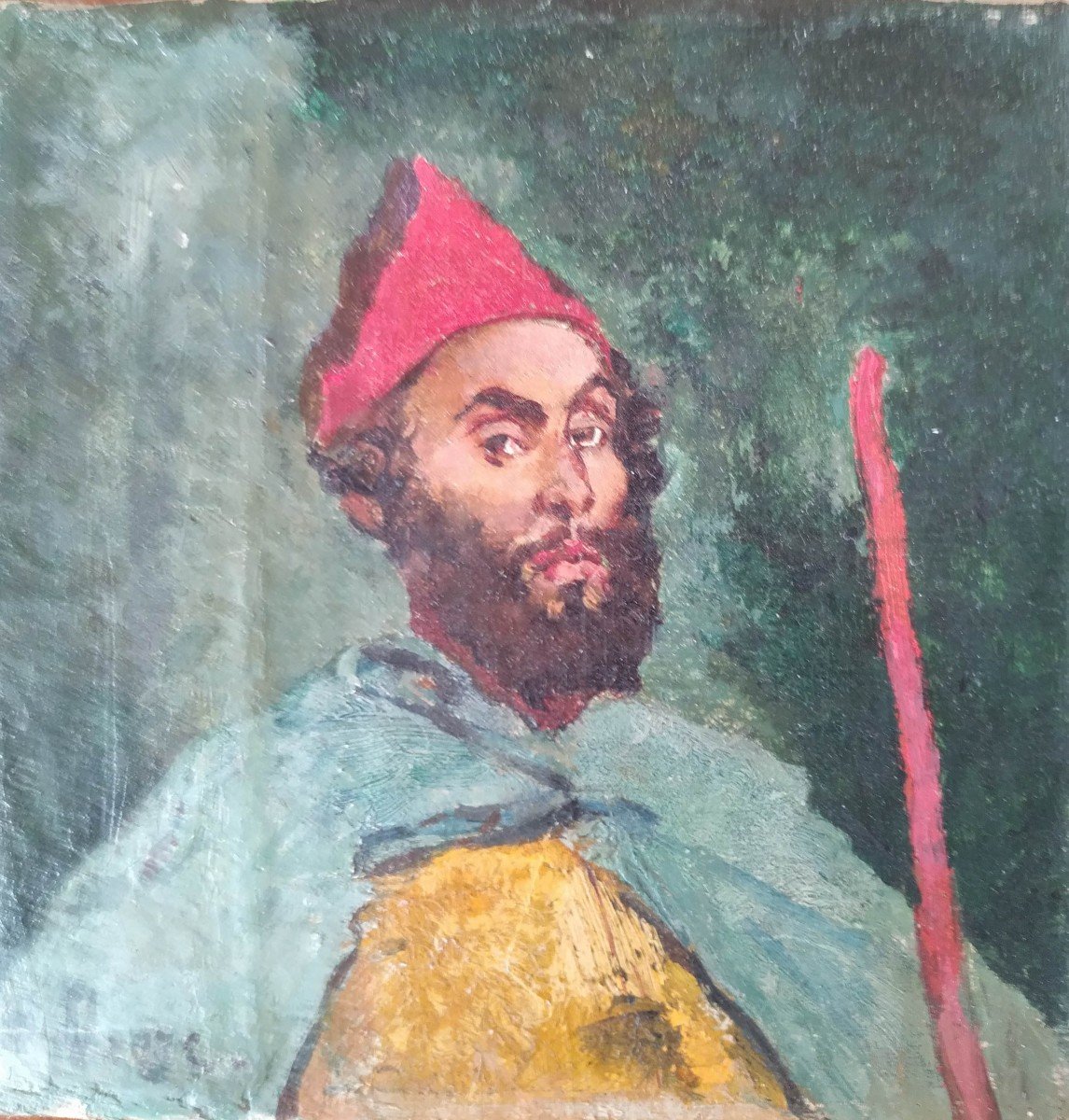 Portrait de pelerin huile sur toile 19e siècle