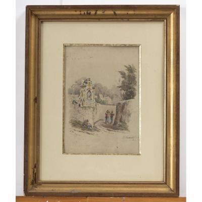 Attributed To Theodore Rousseau, Drawing In The Lead And Watercolor