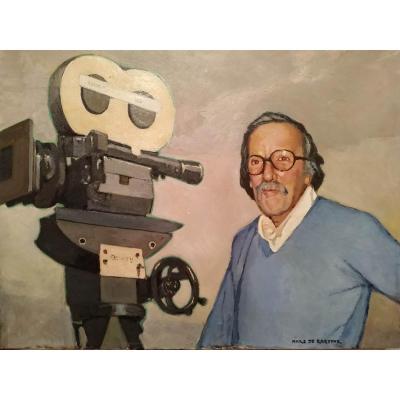 "Autoportrait du cinéaste Marc de Gastyne" Grande Huile sur toile