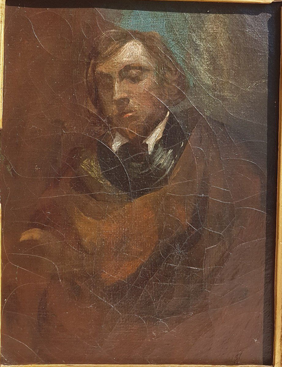 Ecole française début 19e  Portrait présumé d'Eugène Delacroix-photo-3