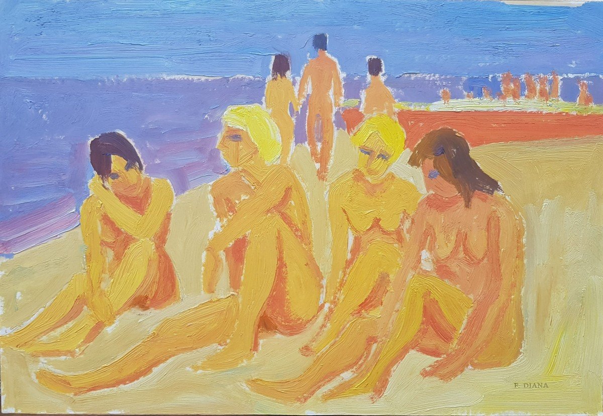 François DIANA (1903-1993) Baigneuses sur la plage