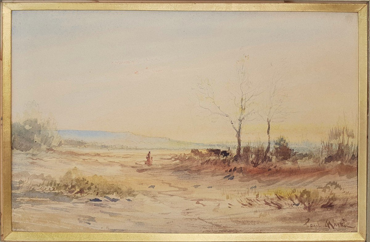 Aquarelle de Paul Martin (1830-1903) Paysage provençal 