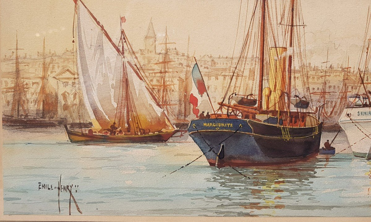 Marseille, The Old Port By Emile Henry (1842 -1920)-photo-3