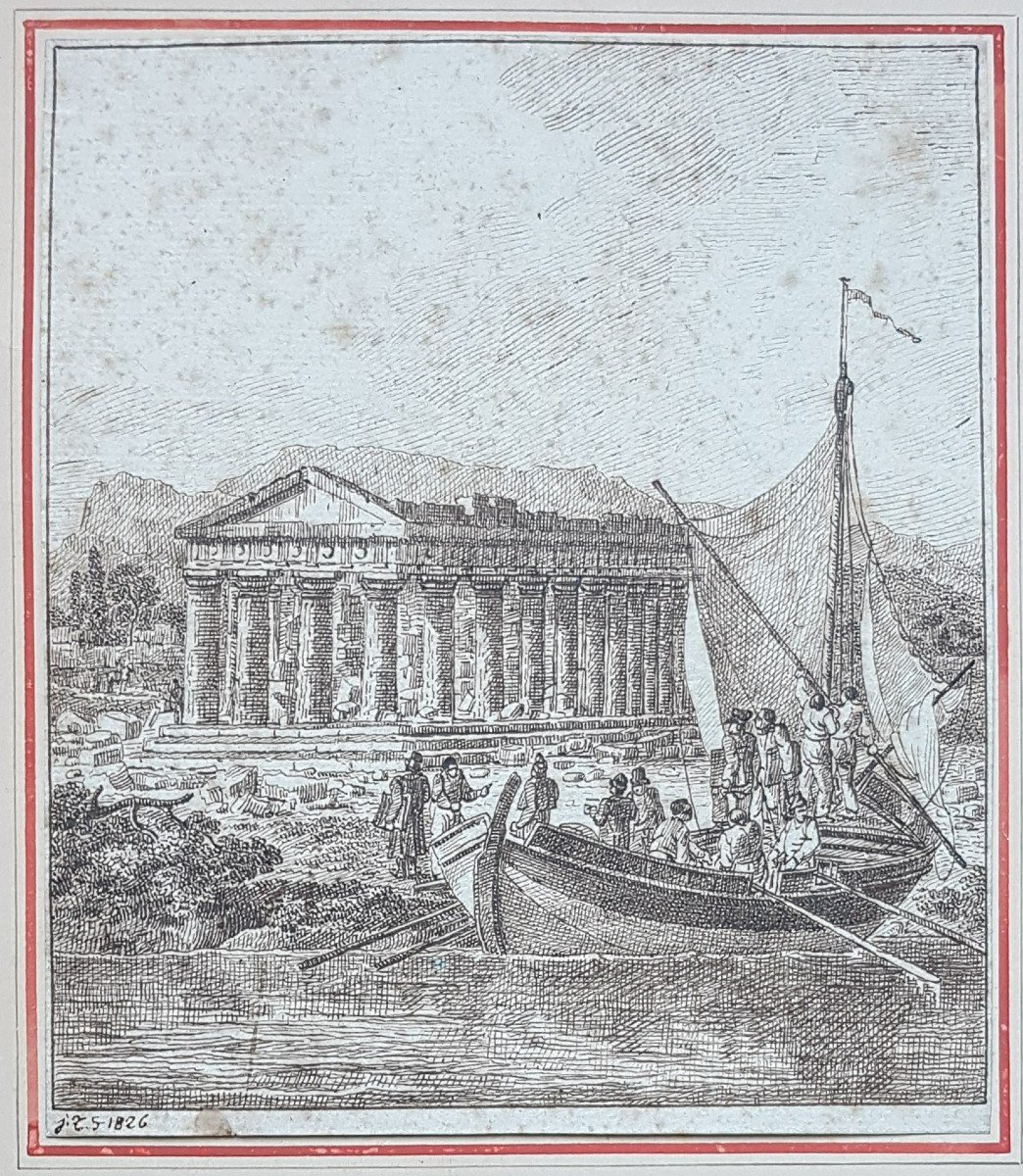 Jean-jacques François Taurel (1757-1832) Artists Landing In Paestum